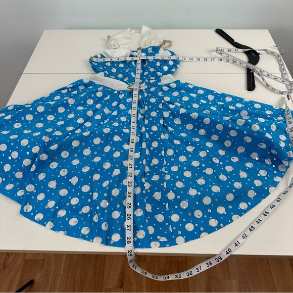 Costume Gallery Small Adult "Happy Dayz" Blue & White Polka Dots Dance Costume - Picture 12 of 12